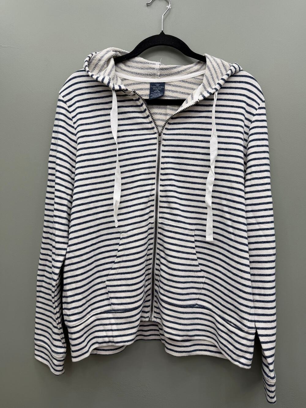 Faded Glory Striped Zip Hoodie L Fisherman Core Coastal Nautical Breton